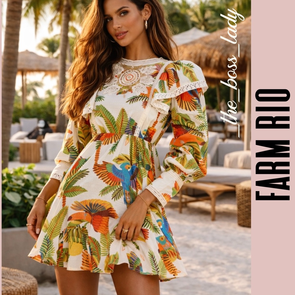 Dress FARM Rio mini dress floral summer sundress event party vacation crochet